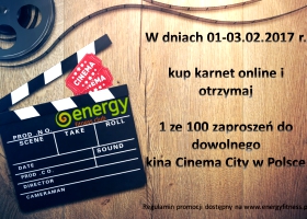 „Kup karnet online i otrzymaj 1 ze 100 zaproszeń do dowolnego kina Cinema City w Polsce.”